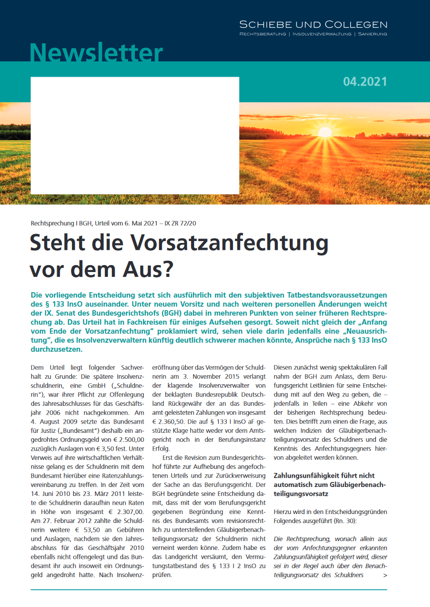 Newsletter 4/2021 – Zeitenwende In Der Anfechung?