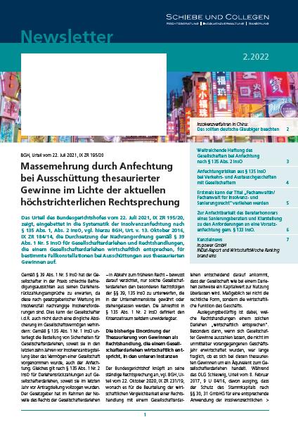 Newsletter 2/2022 Massemehrung Durch Anfechtung Bei Ausschüttung Thesaurierter Gewinne Im Lichte Der Aktuellen Höchstrichterlichen Rechtsprechung