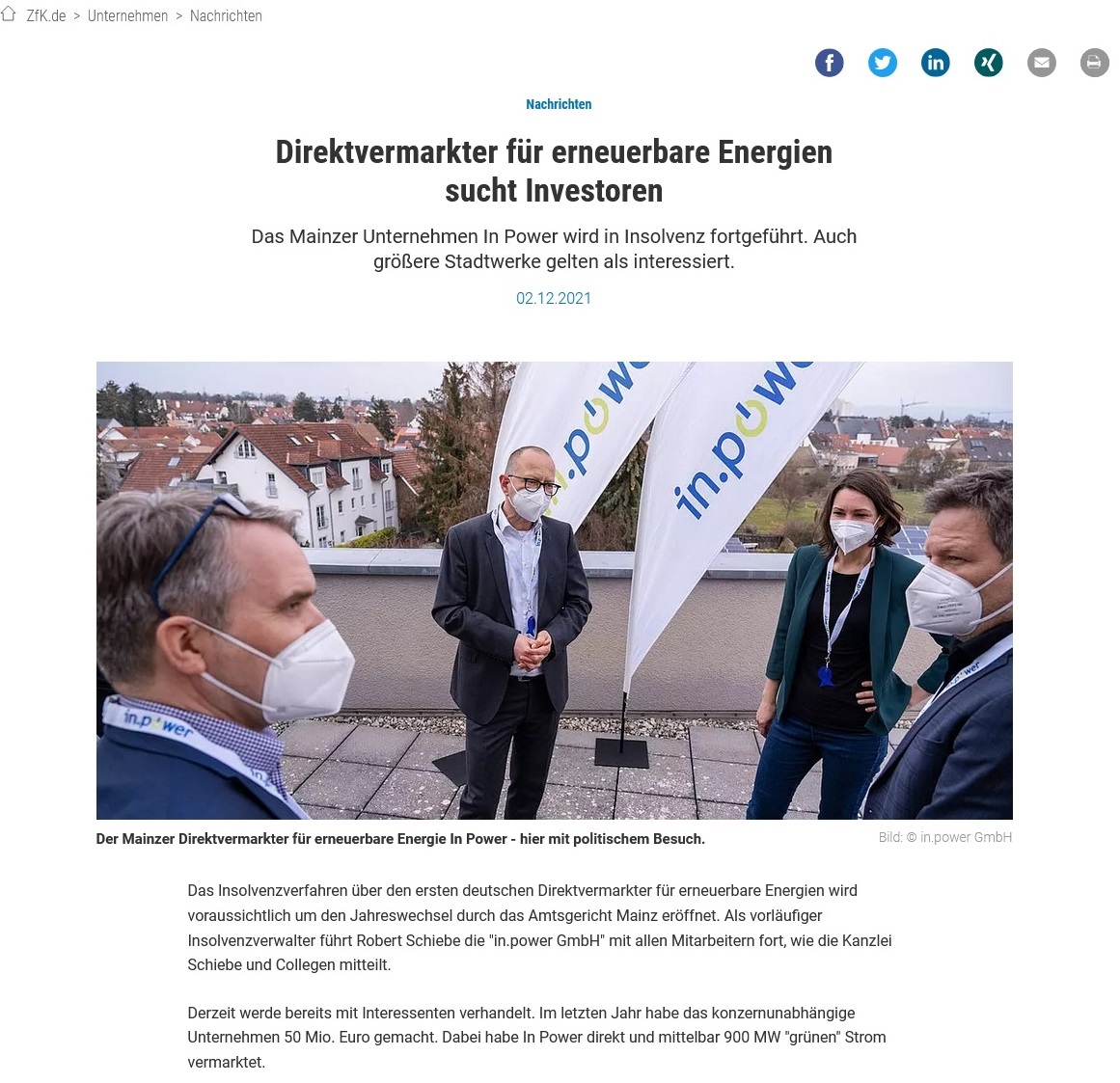 ZfK: Direktvermarkter Für Erneuerbare Energien Sucht Investoren