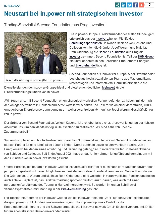 Windmesse.de: Neustart Bei In.power Mit Strategischem Investor