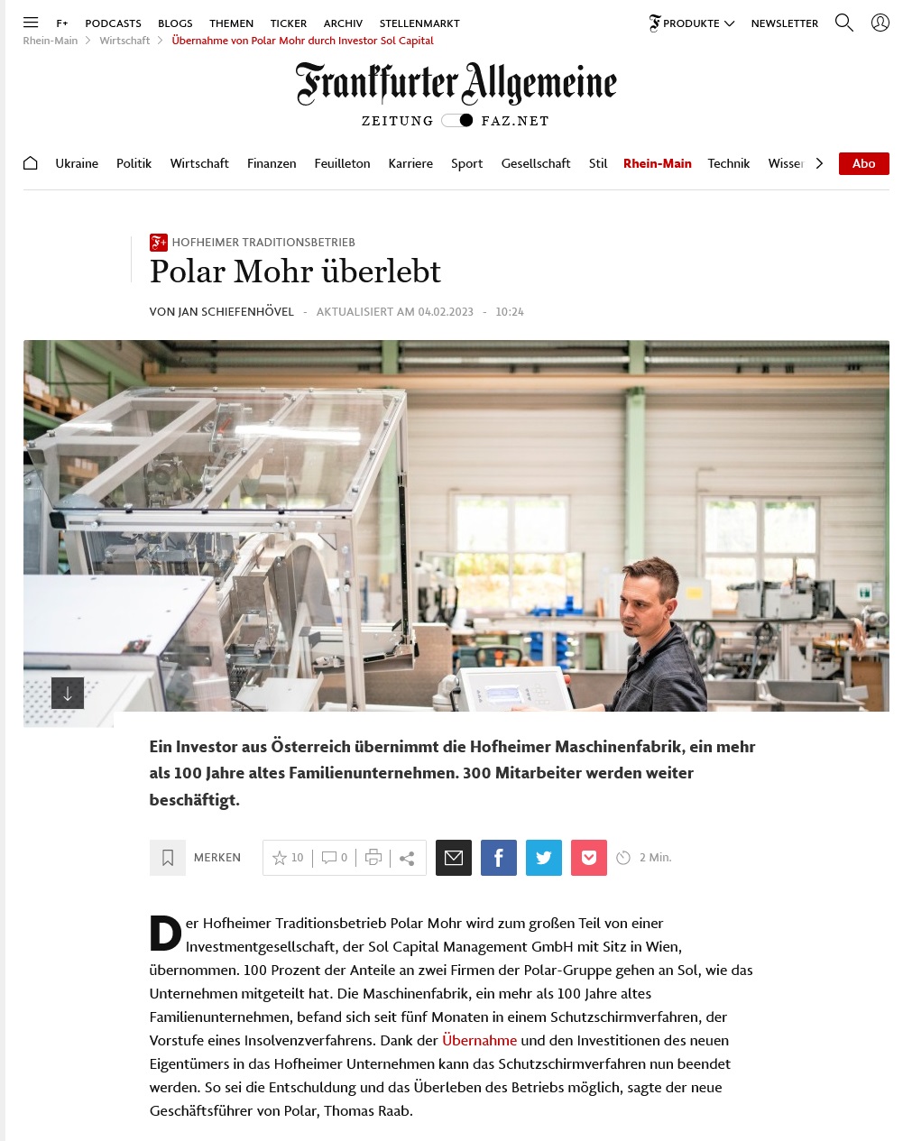 Faz.net: Hofheimer Traditionsbetrieb – Polar Mohr überlebt